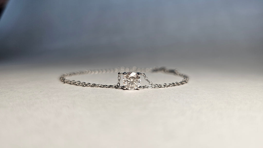 Pulsera de Doble Cadena con Moissanita en Plata .925