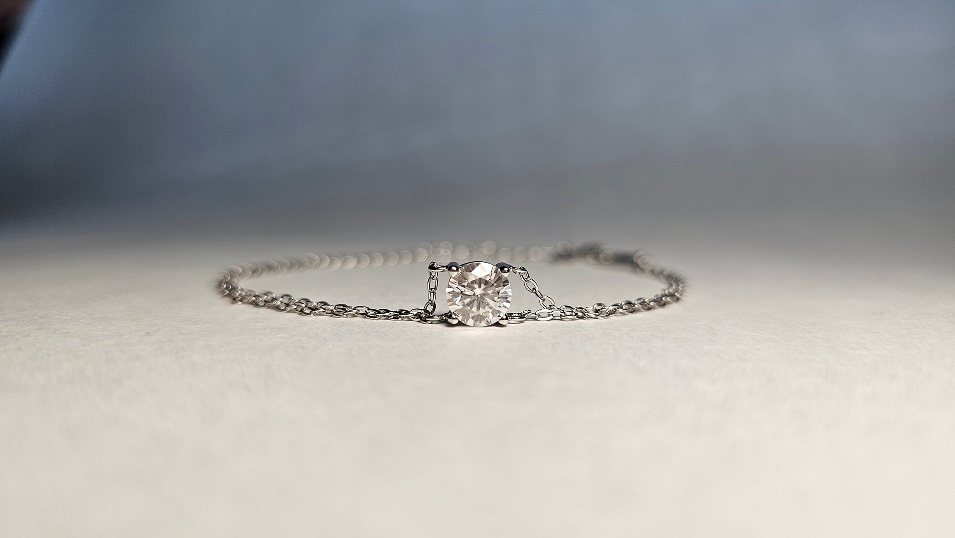 Pulsera de Doble Cadena con Moissanita en Plata .925