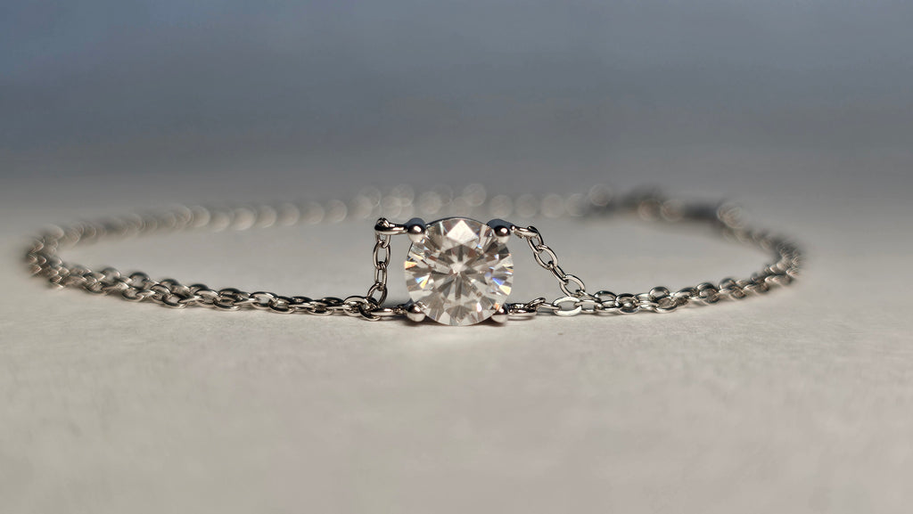 Pulsera de Doble Cadena con Moissanita en Plata .925