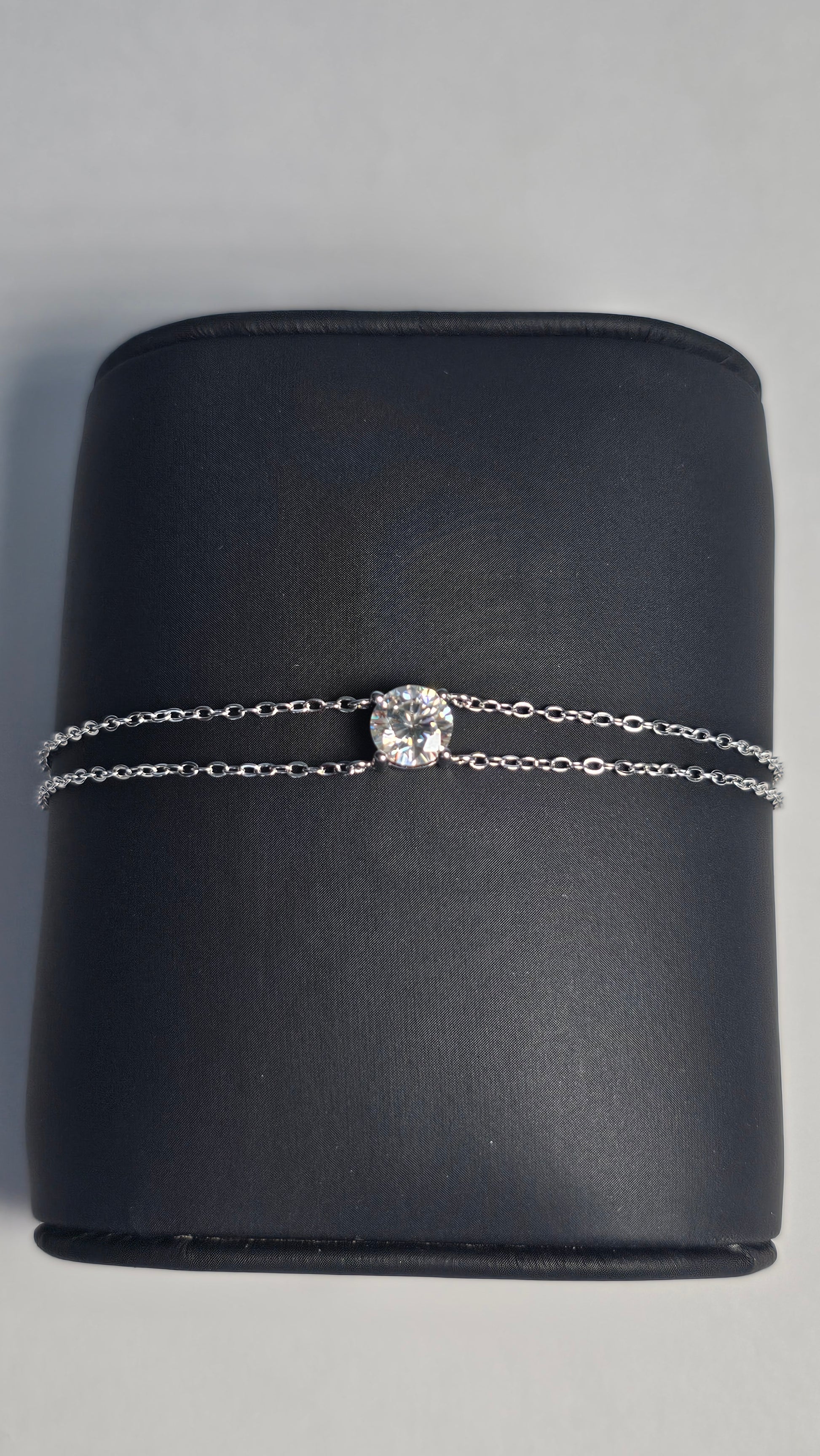 Pulsera de Doble Cadena con Moissanita en Plata .925